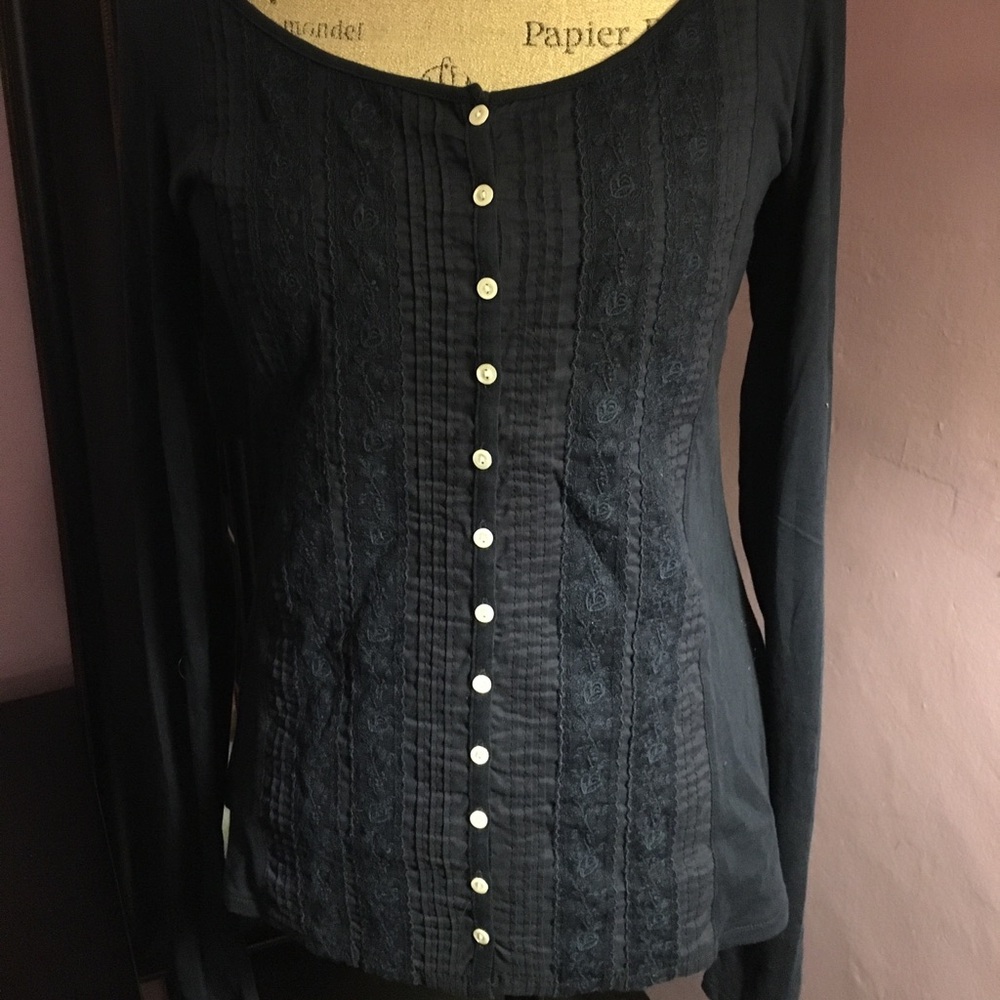 Lucky Brand Black Long-Sleeve Button Front Top